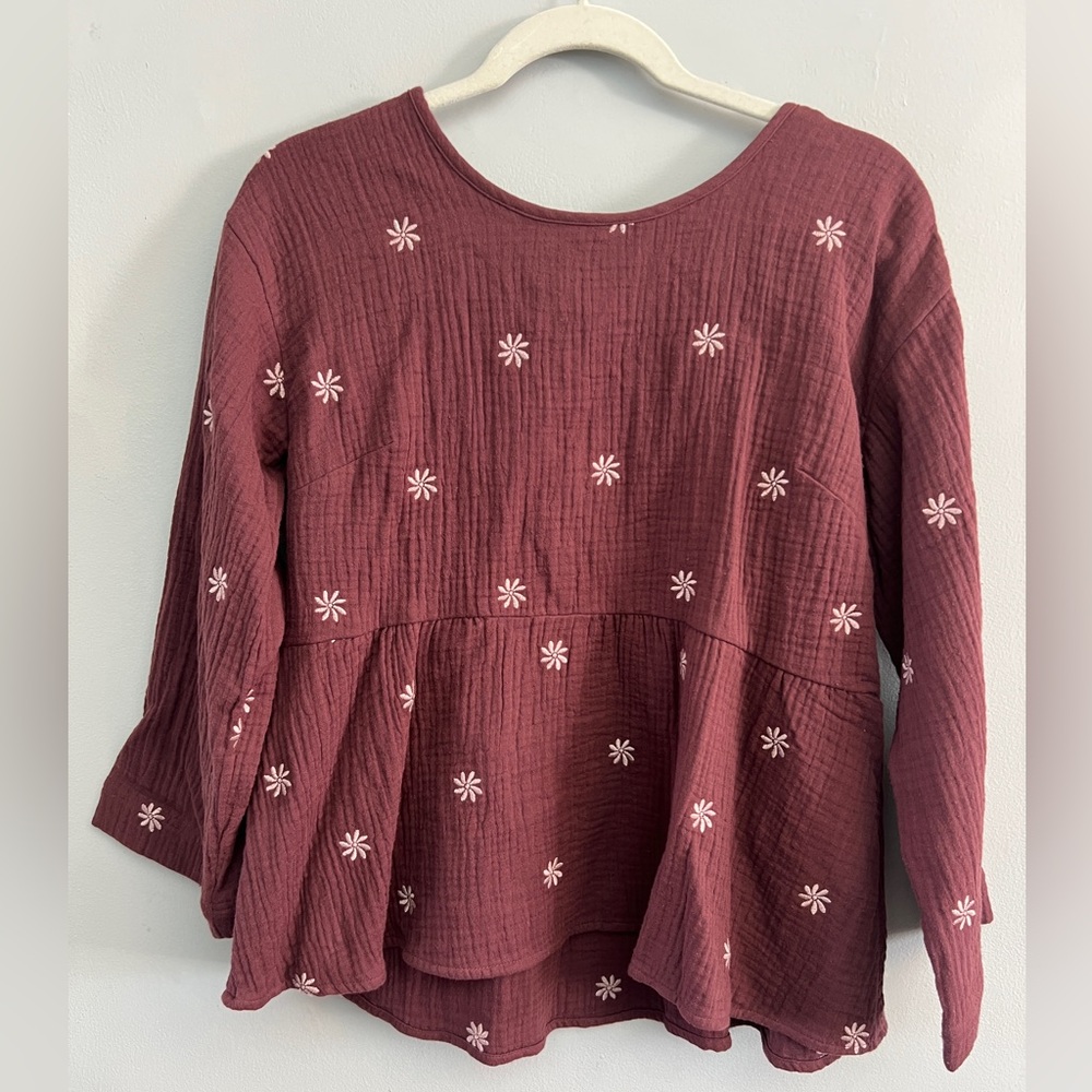 Madewell Embroidered Lightspun Peplum Open-Back Top, Size Small - Picture 4 of 8